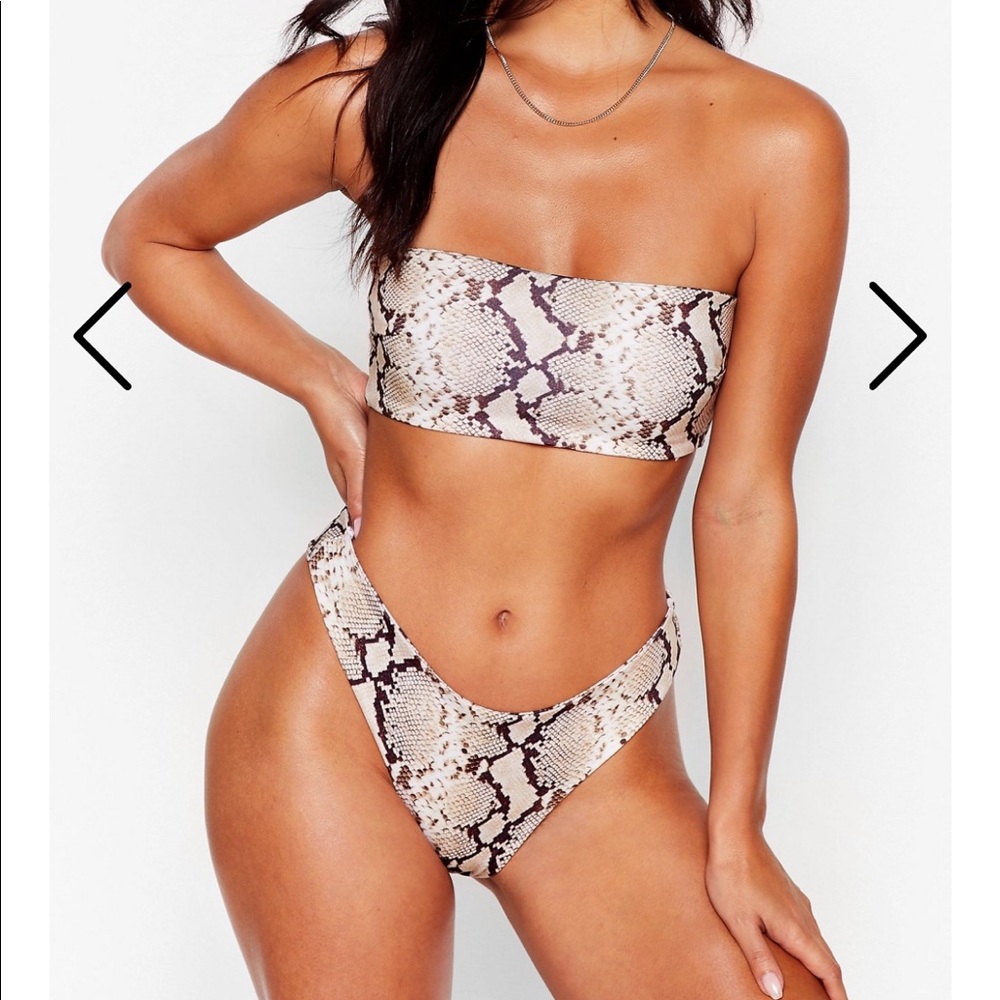 NEW Nasty Gal Snake Bandeau High-Leg Bikini Set